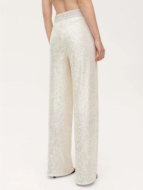 Wide-Leg Sequin Pants in Ivory